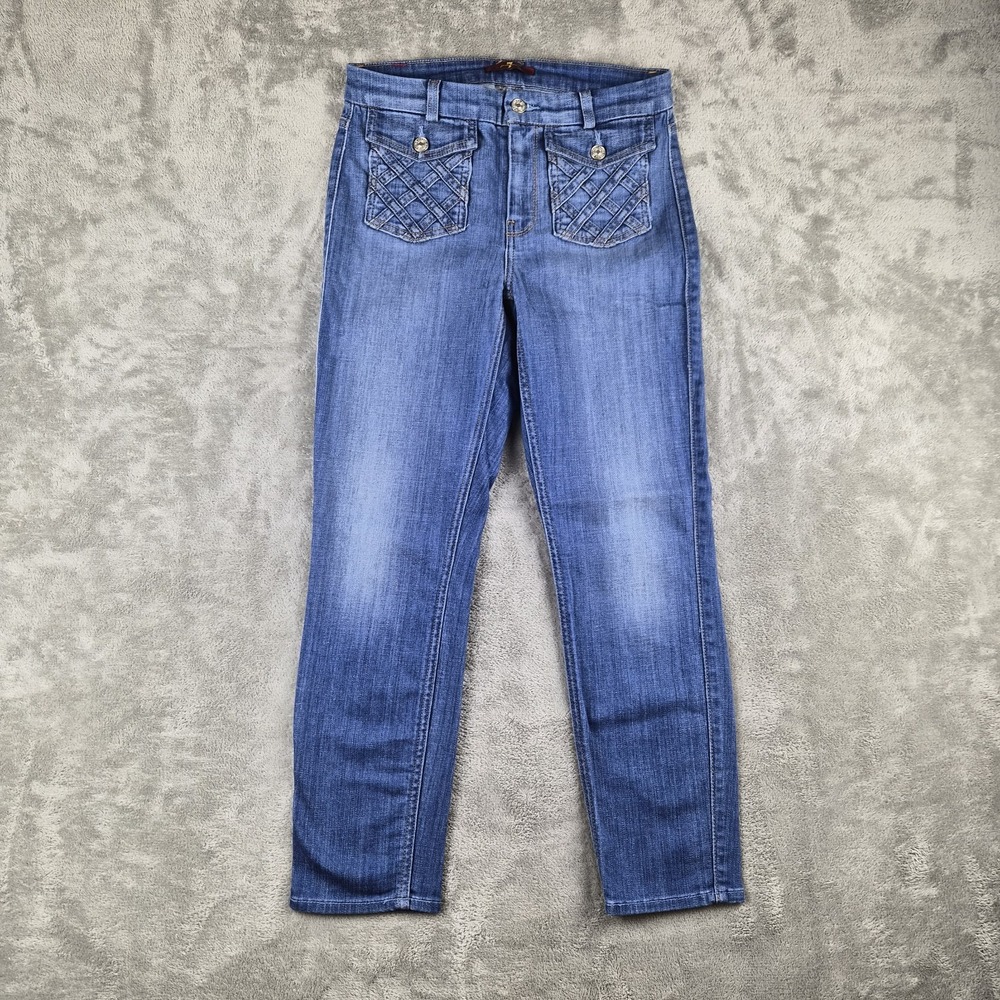 7 For All Mankind Jeans Womens 28 Blue Denim Stretch Flap Pockets Y2K USA Made